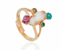 Unique Gold Vermeil Ring Opal with Emerald, Tourmaline & Topaz