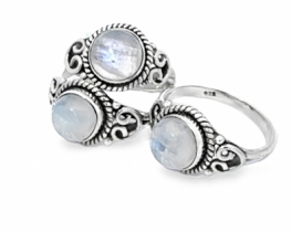 Silver Ring Bohemian Rainbow Moonstone