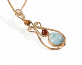 Obesek jantar in larimar Art Nouveau