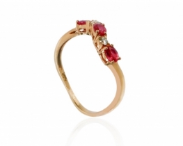 Gold Ring three Rubies and Diamonds