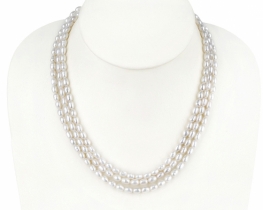 Three-row Pearl Necklace 6.5 x 5 mm