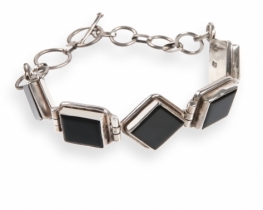 Silver Bracelet Black Onyx Checker 12 mm