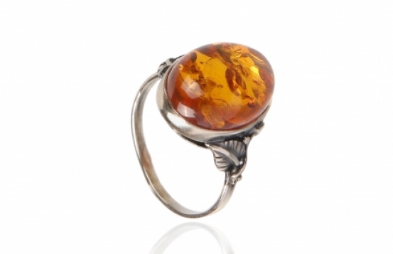 Silver Amber Ring Art Nouveau