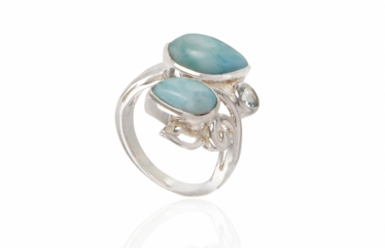 Srebrn prstan ART Larimar in modri topaz