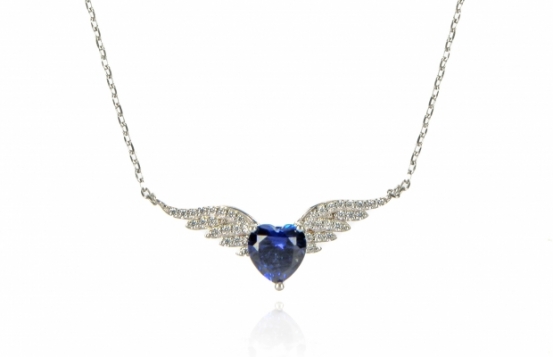 Silver Necklace Angel LS - Blue sapphire