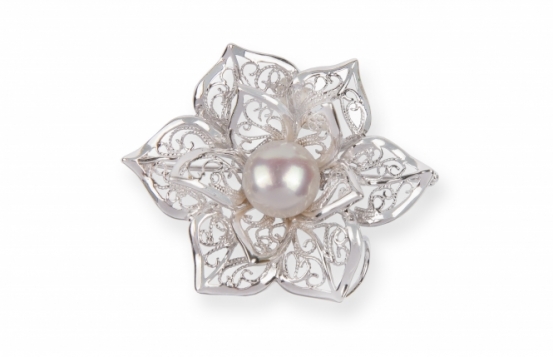  Pearl Pendant & Brooch Silver Lotus