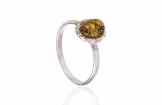 Green Amber Silver Ring 6 x 8 mm