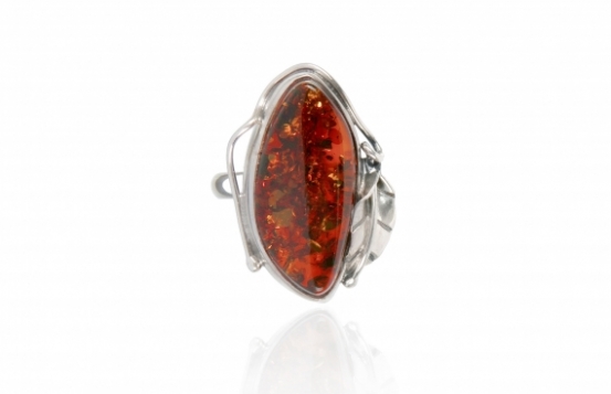 Silver Ring Amber Dioniz Baltic Cherry