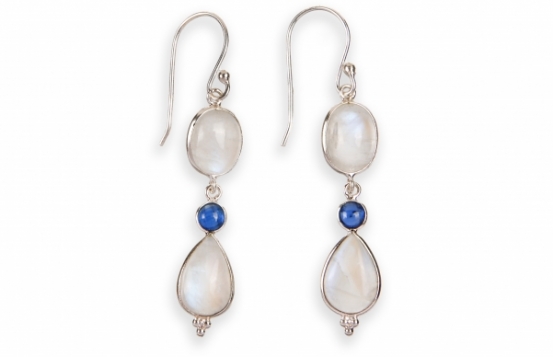 Silver Earrings La Vie - Moonstone, Blue Sapphire, Emerald