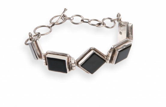 Silver Bracelet Black Onyx Checker 12 mm