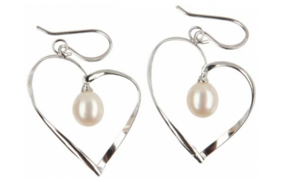 Silver Earrings HEART WITH A PEARL